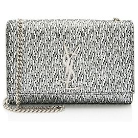 Borsa a tracolla Kate piccola in pelle intrecciata metallizzata con monogramma Saint Laurent