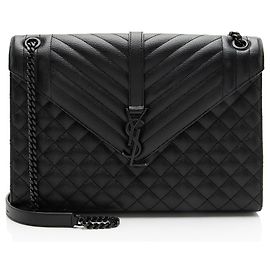 Borsa a Spalla Large Mixed Matelasse Grain de Poudre Monogram Saint Laurent
