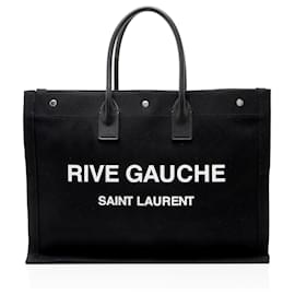 Saint Laurent Canvas Calfskin Rive Gauche Large Tote