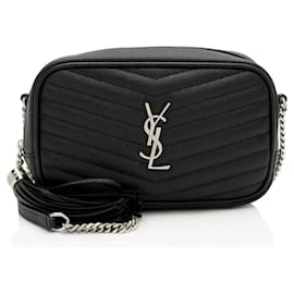 Mini borsa a tracolla Saint Laurent Matelasse Grain de Poudre Monogram Lou