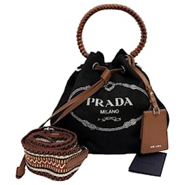 Borsa a secchiello Kanapa in tela Crossbody Nera - Prada