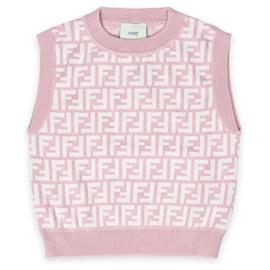 Fendi Strickweste aus Wolle mit FF Pique Allover für Kinder (Rosa) AQUH