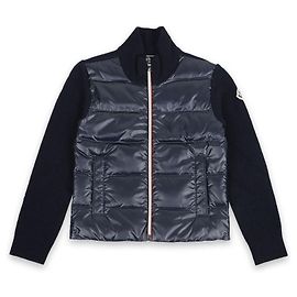 Giacca trapuntata in maglia con zip a tre linee Moncler Kids (Navy)