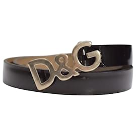 D&G Dolce & Gabbana Skinny Monogram Gürtel aus schwarzem Lackleder Größe 75