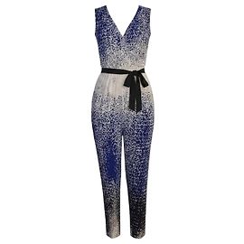 Mono de seda Diane von Furstenberg DVF Kawena para mujer 4 Azul Blanco con cinturón Cuello en V