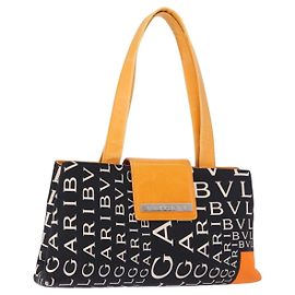Bulgari Bolsa Tote BVLGARI Logo Mania Nylon Preto Laranja Auth BA14208