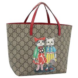 Borsa per bambini GUCCI GG Supreme in PVC Beige Argento 410812 Auth 193974