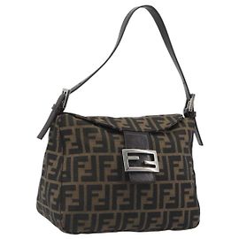 FENDI Zucca Canvas Mamma Baguette Bolso de hombro Marrón Negro Auth 193052V