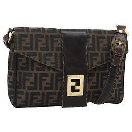 Borsa a Spalla FENDI Zucca Canvas Marrone Nero Autentica 193148V