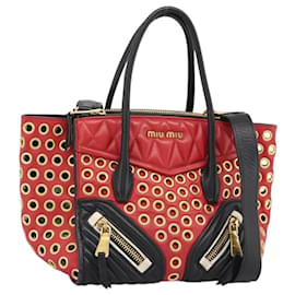 Bolsa Miu Miu de couro 2way Preta com detalhes em tom dourado Autêntica ka5388V