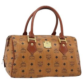 Borsa Boston MCM Logogram Vicetos in PVC e pelle marrone con dettagli dorati Auth 194565
