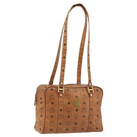 Borsa MCM Vicetos Logogram PVC Pelle Marrone Oro Auth bs36278