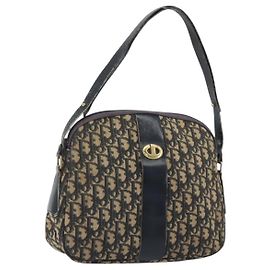 Borsa a tracolla Christian Dior Trotter Canvas Navy Gold Auth 192650