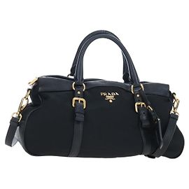 PRADA Handtasche aus Nylon und Leder 2way Schwarz Gold Auth 191870V