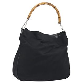 Borsa GUCCI Bamboo Nylon Nero Argento 001 1998 1577 Auth bs36284
