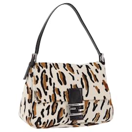 Borsa a tracolla FENDI Leopard Mamma Baguette Harako White Silver Auth yk20700SAM - Fendi