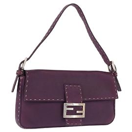 FENDI Selleria Mamma Baguette Schultertasche aus Leder Lila Silber Authentisch am12005SAM
