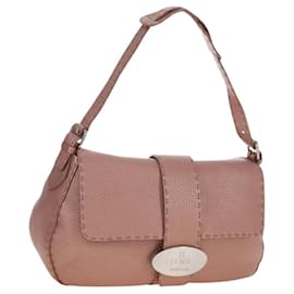 Borsa a Spalla FENDI Celeria Baguette in Pelle Rosa Argento Auth ki6700V