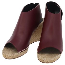 Céline Sandali CELINE in rafia con suola a zeppa EU37 Beige Bordeaux Auth ar14143M
