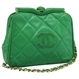CHANEL COCO Mark Matelasse Chain Shoulder Bag Lamb Skin Green Gold Auth ka5394V - Chanel