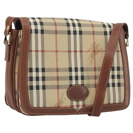 Burberrys Nova Check Schultertasche aus PVC und Leder Beige Goldfarben Auth ep15388