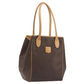Céline Borsa Tote CELINE Macadam in PVC e pelle marrone con dettagli dorati Auth 192701