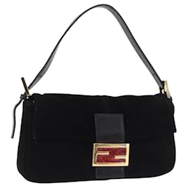 Borsa a tracolla FENDI Mamma Baguette in scamosciato nero con dettagli dorati Auth yk20635SAM - Fendi