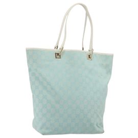 GUCCI GG Canvas Tote Bag Hellblau Gold 002 1098 Auth hk3997