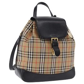 Burberrys Nova Check Rucksack aus Canvas Beige mit Gold Tone Details Auth ep15445A