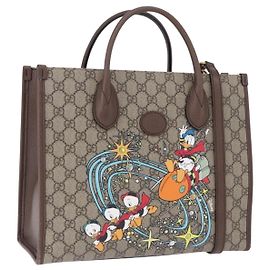GUCCI GG Supreme Donald duck Hand Bag PVC 2way Beige Gold 648134 Auth BA14327M