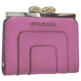 Bulgari Monedero BVLGARI de cuero rosa plata Auth bs36286