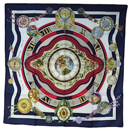 Hermès HERMES Carré 90 Seidentuch "la ronde des heures" Navy White Auth ki6727M