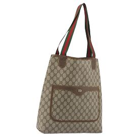 Bolsa Tote GUCCI GG Supreme Web Sherry Line PVC Bege 39 02 003 Auth bs36280