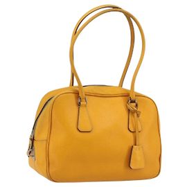 PRADA Hand Bag Leather Yellow Silver Auth ep15629