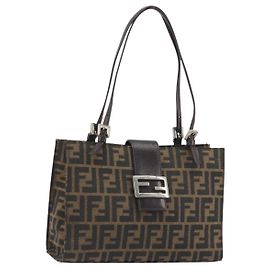 FENDI Zucca Canvas Mamma Baguette Tote Bag Braun Schwarz Authentisch 194611