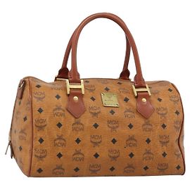 Borsa Boston MCM Logogram Vicetos in PVC e pelle Marrone Oro Auth 193811