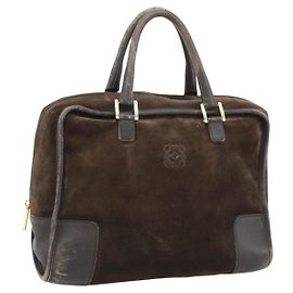 Borsa LOEWE in scamosciato marrone con dettagli dorati Auth ep15349