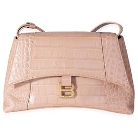 Balenciaga Hourglass Downtown Schultertasche in Beige mit Krokodilprägung