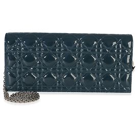 Clutch Lady Dior in vernice blu cannage con catena Christian Dior