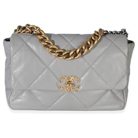 Borsa Chanel 19 flap in agnello trapuntato grigio grande