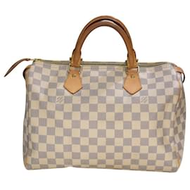 Louis Vuitton Speedy 30 Damier Azur N41533 LV White Canvas Handbag Dust Bag