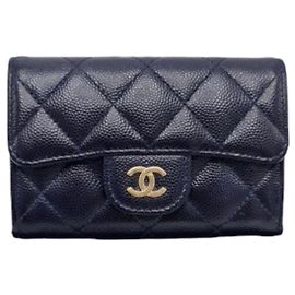 Chanel Kartenetui aus gestepptem Caviar-Leder - Navy