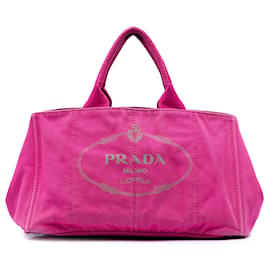 Tote in tela Canapa rosa con logo Prada