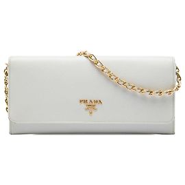 Portafoglio con catena Prada White Saffiano Lux