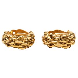 Orecchini a cerchio intrecciati con clip Chanel Gold placcati in oro