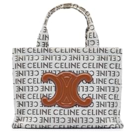 Céline Borsa Celine Thais in tela con stampa logo all-over bianca Small Cuir Triomphe