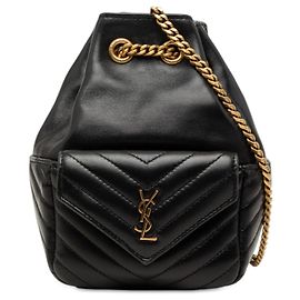 Borsa a secchiello Joe in agnello chevron mini nero Saint Laurent
