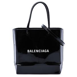 Borsa shopping Balenciaga Black Patent Logo XXS