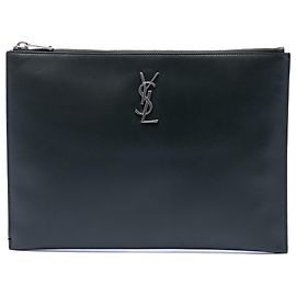 Custodia iPad Monogram in pelle blu Saint Laurent