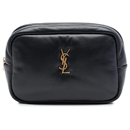 Pochette cosmetica Calypso in agnello imbottito nero con monogramma Saint Laurent, piccola